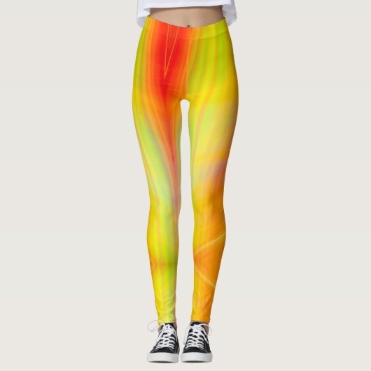 Oranje geel groen abstract licht streak cool plezi leggings (Voorkant)