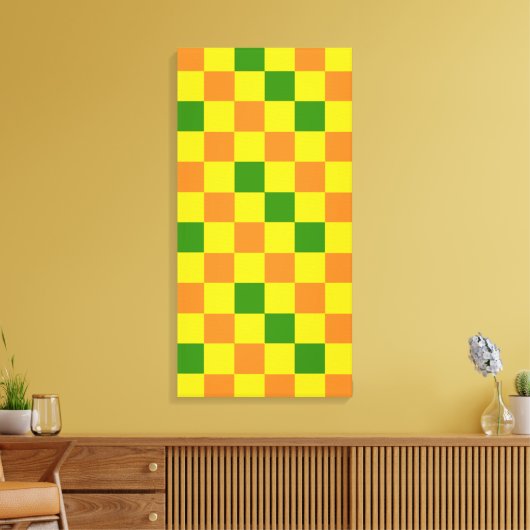 Oranje Geel Groen Geruit Patroonontwerp Canvas Afdruk (Insitu (Woonkamer))