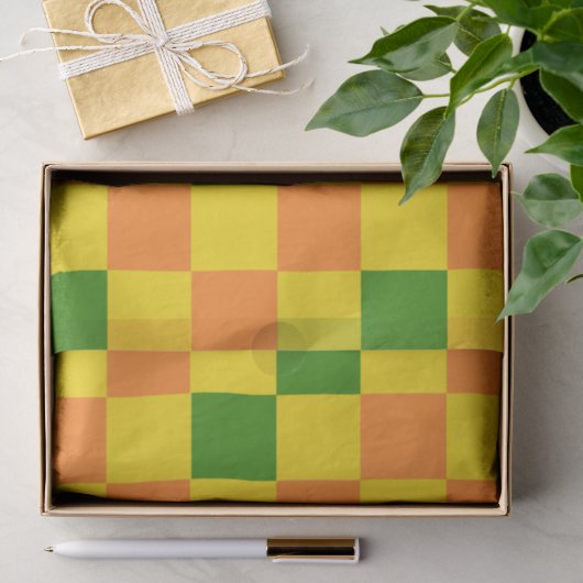 Oranje Geel Groen Geruit Patroonontwerp Tissuepapier (Geschenk)