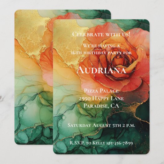 Oranje Geel Groen Goud Bloemen Verjaardag Kaart (Voorkant / Achterkant)