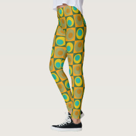 Oranje Geel Groen stippen vierkanten geometrisch  Leggings