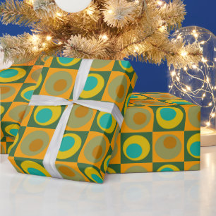 Oranje Geel GroenVierkant Stip Geometrisch Patroon Cadeaupapier