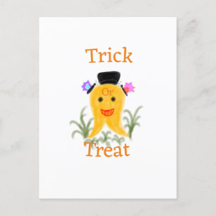 Oranje geel halloween ghost trick or treat add n briefkaart