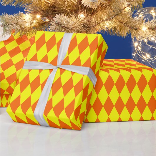 Oranje Geel Harlekijn Geruit Ontwerp Cadeaupapier