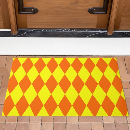 Oranje Geel Harlekijn Geruit Ontwerp Deurmat