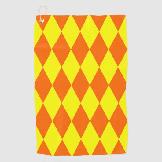 Oranje Geel Harlekijn Geruit Ontwerp Golfhanddoek (Voorkant)
