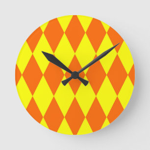 Oranje Geel Harlekijn Geruit Ontwerp  Ronde Klok