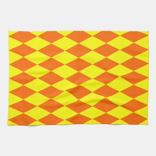 Oranje Geel Harlekijn Geruit Ontwerp  Theedoek (Horizontaal)