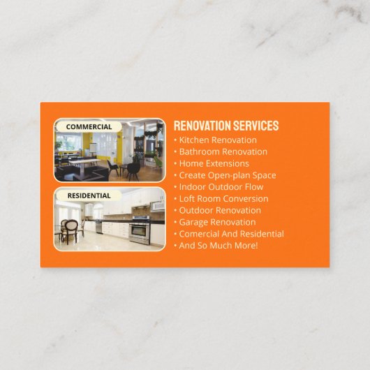 Oranje geel huis renovatie aannemer bouwer visitekaartje (Achterkant)