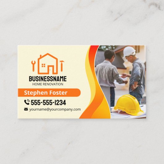 Oranje geel huis renovatie aannemer bouwer visitekaartje (Voorkant)