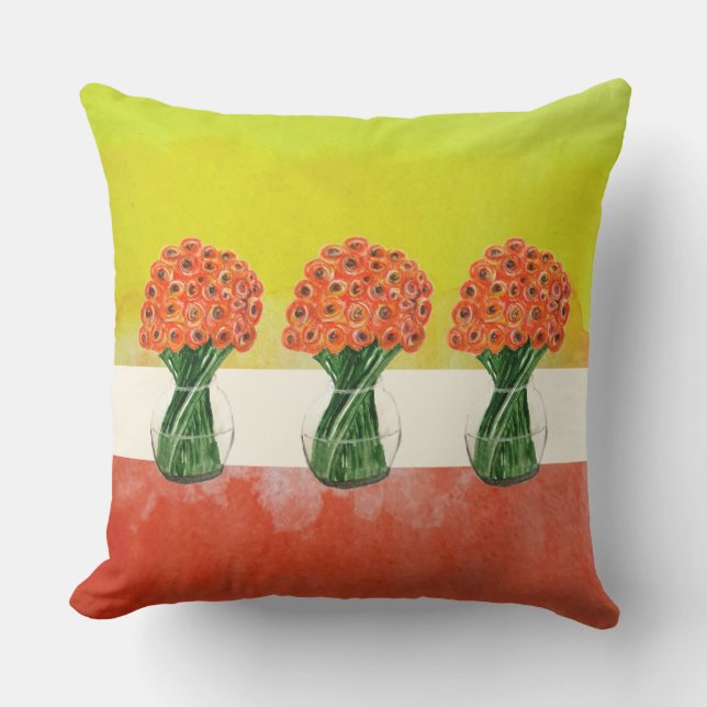 Oranje Geel Italiaans Ranunculus Waterverf Buitenkussen (Voorkant)