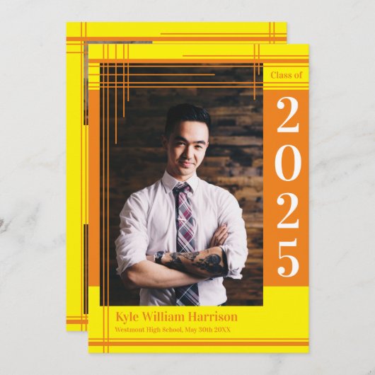 Oranje geel kleurenAfstuderen van de School Kaart (Voorkant / Achterkant)