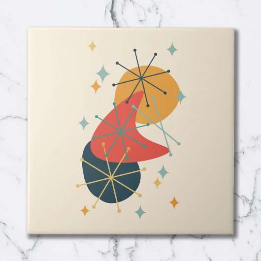 Oranje, Geel, Koolgrijze Mid-Century Abstract Tegeltje