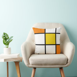 Oranje Geel Mondriaanse Stijl Kussen