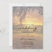 Oranje geel mooie zonsondergang platteland bruilof kaart (Voorkant)