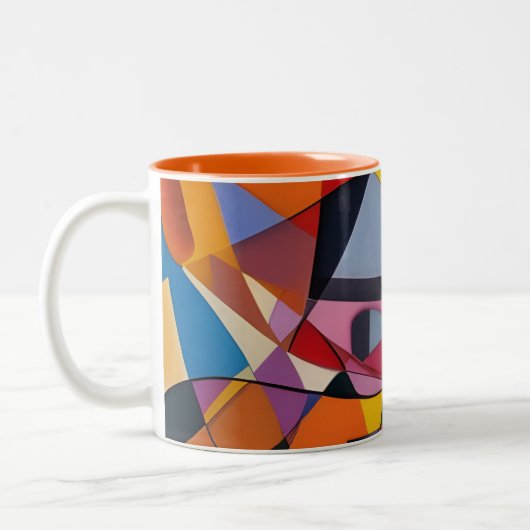 Oranje geel Multi Modern Geometrisch Abstract Tweekleurige Koffiemok (Links)
