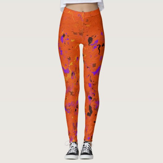 Oranje, geel, Paars en zwart Abstract Leggings (Voorkant)