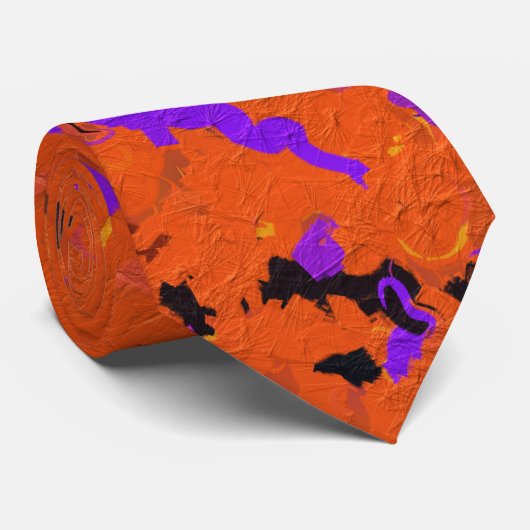 Oranje, geel, Paars en zwart Abstract Stropdas (Opgerold)