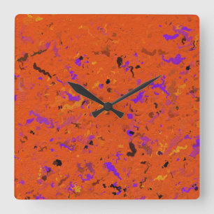 Oranje, geel, Paars en zwart Abstract Vierkante Klok