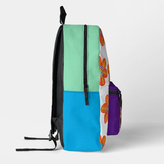 Oranje geel paarse bloemen bedrukte rugzak (Links)