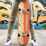 Oranje geel retro modern Abstract marmeren werveli Persoonlijk Skateboard<br><div class="desc">Opvallen in het schaats met ons Sinaasappel en geel Retro Modern Abstract Marmer Swirl Skateboard! Dit opvallende ontwerp heeft wervelende patronen in oranje en gele tinten, geïnspireerd op retro en abstracte kunst. Dit bord combineert stijl en functionaliteit, ideaal voor skateboarders die houden van unieke en artistieke design. Dit skateboard deck...</div>