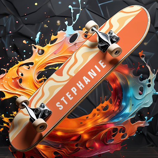 Oranje geel retro modern Abstract marmeren werveli Persoonlijk Skateboard