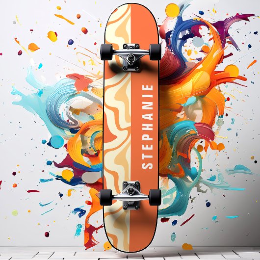 Oranje geel retro modern Abstract marmeren werveli Persoonlijk Skateboard
