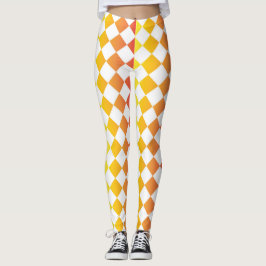 Oranje Geel Rood Gradiënt Ruit Schachbrett Motief Leggings