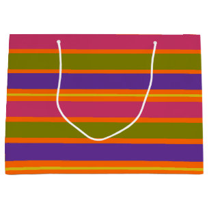 Oranje, Geel, Rood, Groen en Paarse strepen Large Cadeautasje