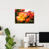Oranje Geel Rood Roos Bloemen Poster (Thuiskantoor)