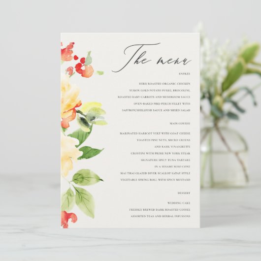 ORANJE GEEL ROSE ROSE WATERVERF FLORAAL MENU (Staand voorkant)