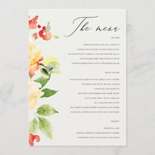 ORANJE GEEL ROSE ROSE WATERVERF FLORAAL MENU (Voorkant)