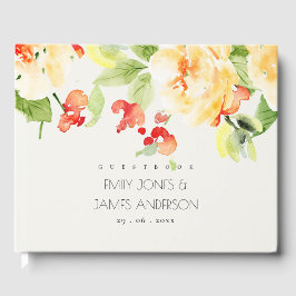 ORANJE GEEL ROSE ROSE WATERVERF FLORAL WEDING GASTENBOEK