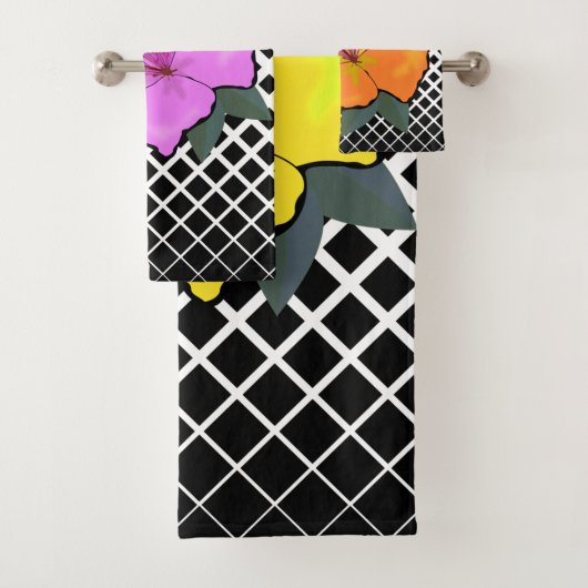 Oranje & Geel & Roze Bloemen op een Trellis Bad Handdoek (Insitu)