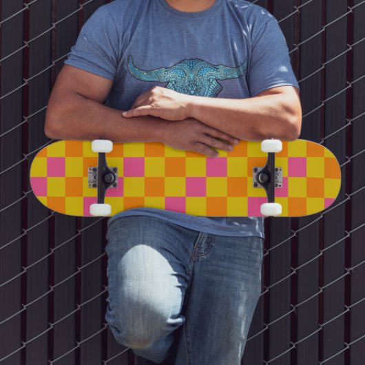 Oranje Geel Roze Geruit Patroonontwerp  Persoonlijk Skateboard (Buiten 3)