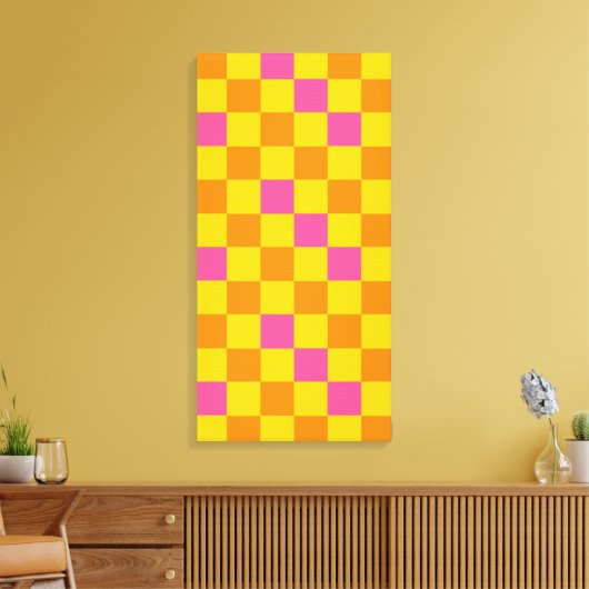 Oranje Geel Roze Geruite Patroon Ontwerp  Canvas Afdruk (Insitu (Woonkamer))