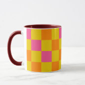 Oranje Geel Roze Geruite Patroon Ontwerp Mok (Links)