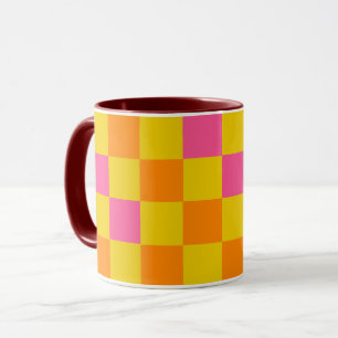 Oranje Geel Roze Geruite Patroon Ontwerp  Mok