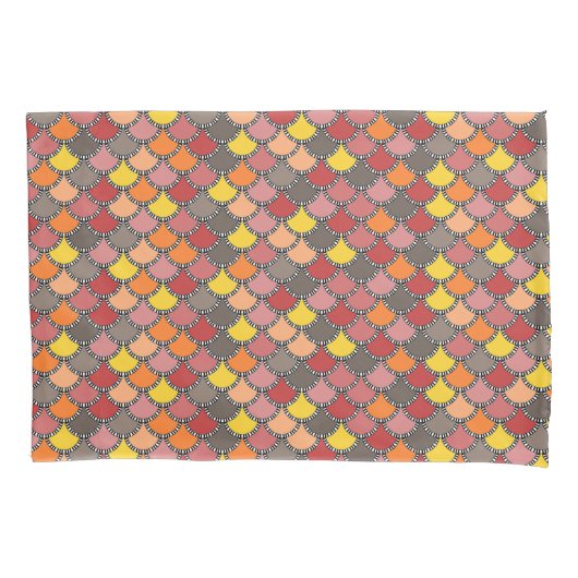 Oranje-geel-roze grijze schaalpatroon kussensloop (Voorkant-Links)