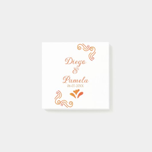oranje geel rustieke Spaanse bruidspaar naam Post-it® Notes (Voorkant)