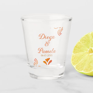 oranje geel rustieke Spaanse bruidspaar naam Shot Glas