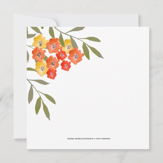 Oranje Geel Rustische Waterverf Floral Note Kaart (Achterkant)