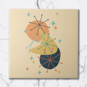Oranje, Geel, Teal Midden-Eeuwse Abstracte Kunst Tegeltje