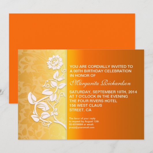 oranje geel verjaardagsfeestje kaart (Voorkant / Achterkant)