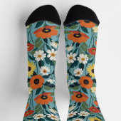 Oranje geel-witte bloemen op zeefschuim blauw sokken (Top)