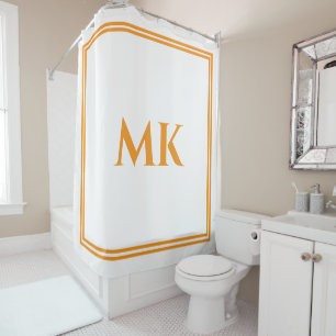 Oranje Geel Witte Monogrammen Naam Stijlvolle Deco Douchegordijn
