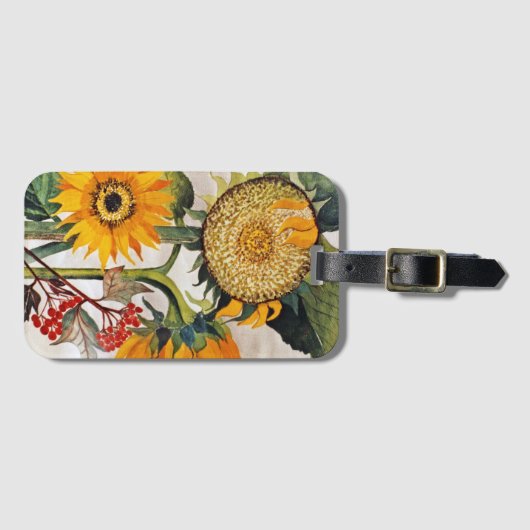 Oranje geel zaaien zonnebloem kunst bagagelabel (Voorkant (horizontaal))