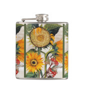 Oranje geel zaaien zonnebloem kunst heupfles (Voorkant)