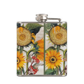 Oranje geel zaaien zonnebloem kunst heupfles (Achterkant)