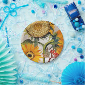 Oranje geel zaaien zonnebloem kunst papieren bordje (Feest)